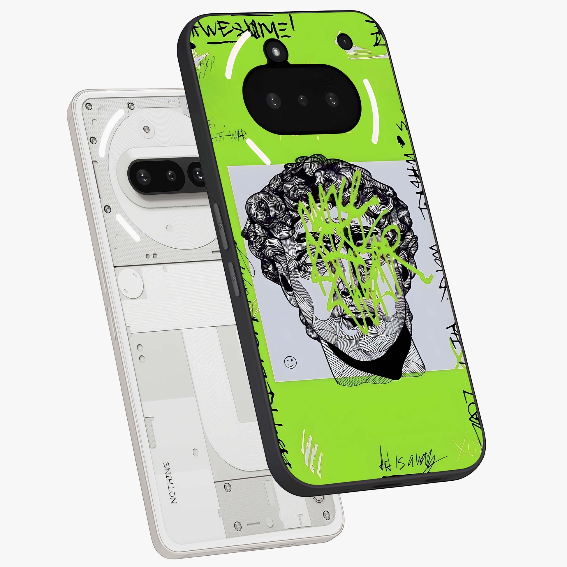 Neo Graffiti Rebellion Glass Case displayed in angled mockup highlighting urban street art design with rebellious aesthetic.