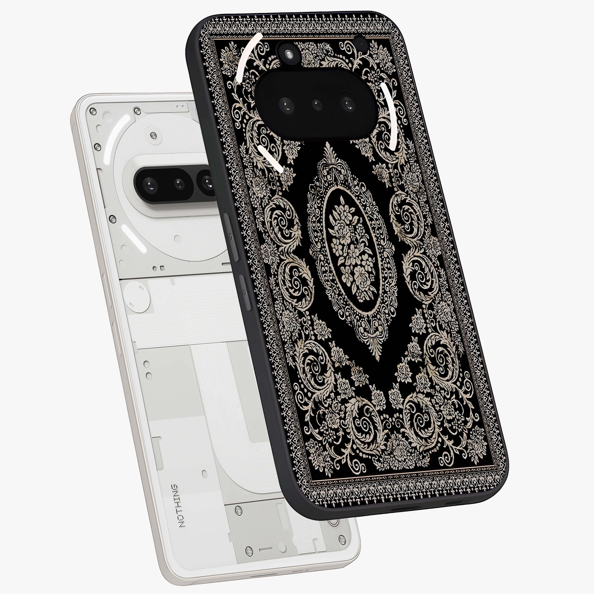 Noir Bloom Elegance Glass Case displayed in angled mockup highlighting refined flower design with stylish noir aesthetic.