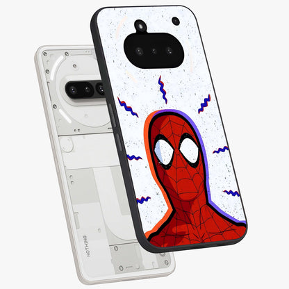 Omg Spiderman Glass Case displayed in angled mockup highlighting dynamic hero illustration with action comic aesthetic.