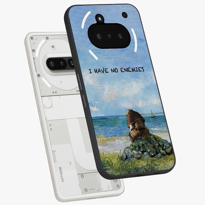 Peace Beyond War Glass Case displayed in angled mockup highlighting meaningful message design with artistic aesthetic style.