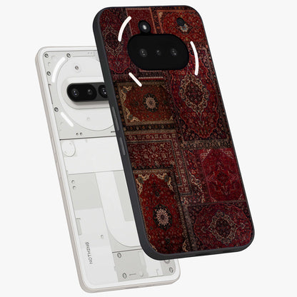 Persian Velvet Tale Glass Case displayed in angled mockup highlighting ornate textile inspired design with royal aesthetic.