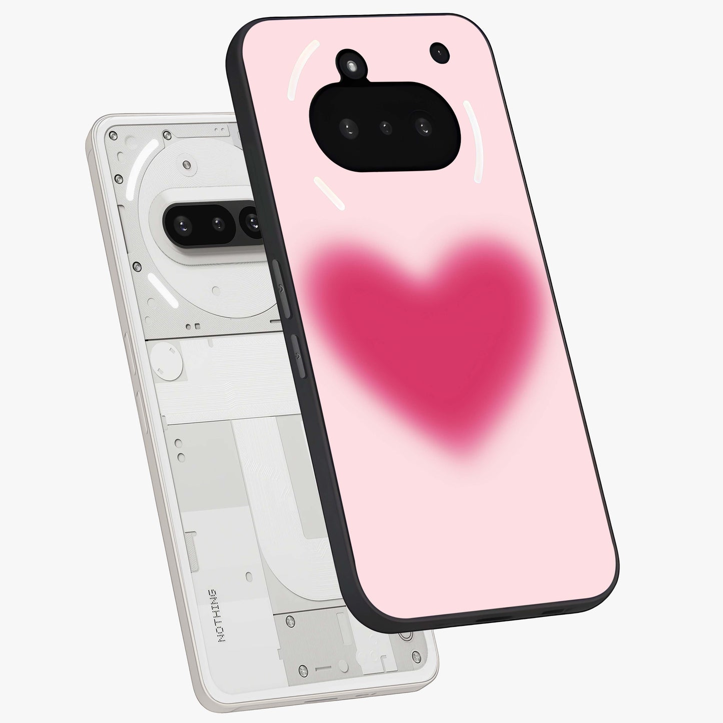 Pink Aura Heart Glass Case displayed in angled mockup highlighting vibrant pink heart design with dreamy aura aesthetic.