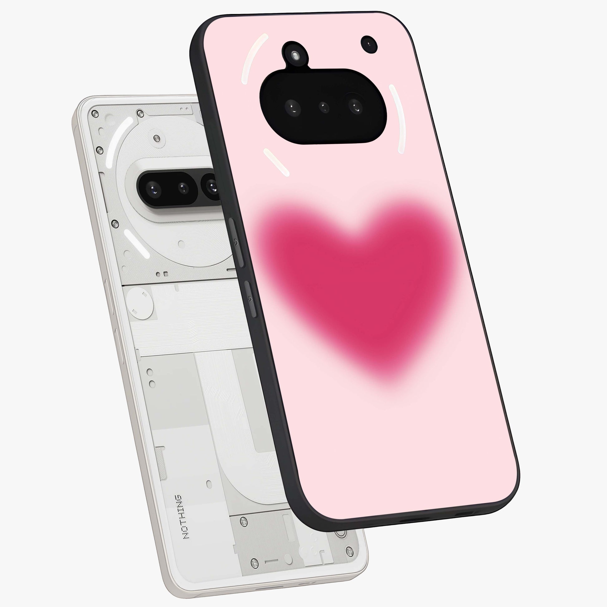 Pink Aura Heart Glass Case displayed in angled mockup highlighting vibrant pink heart design with dreamy aura aesthetic.