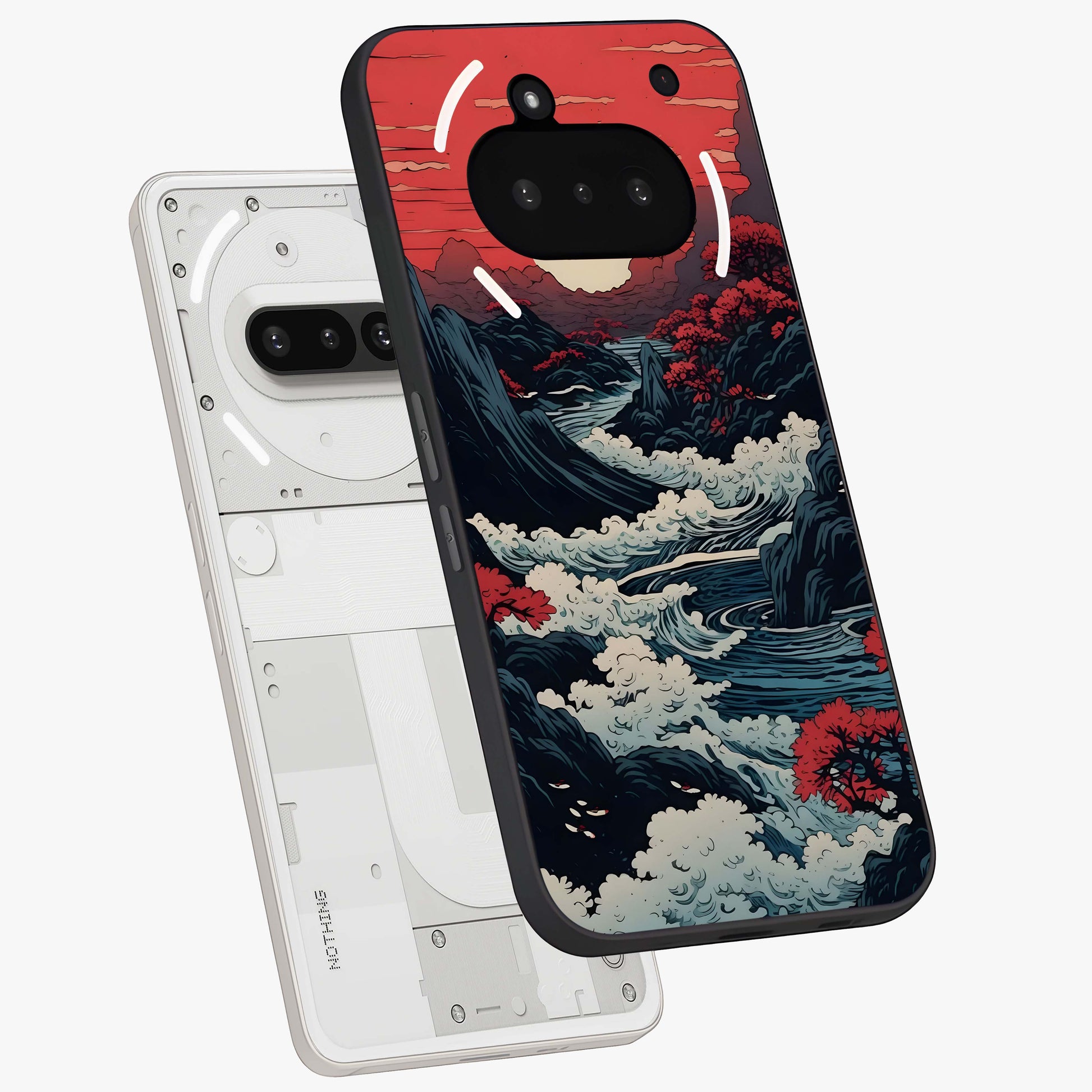 Red Sunset Scenery Glass Case displayed in angled mockup highlighting glowing sunset sky design with scenic aesthetic.