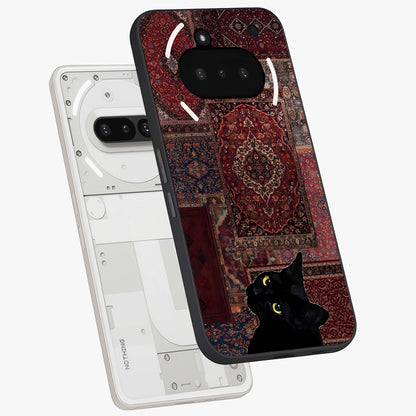 Regal Magic Cat Apple Glass Case displayed in angled mockup highlighting whimsical feline design with fantasy aesthetic.