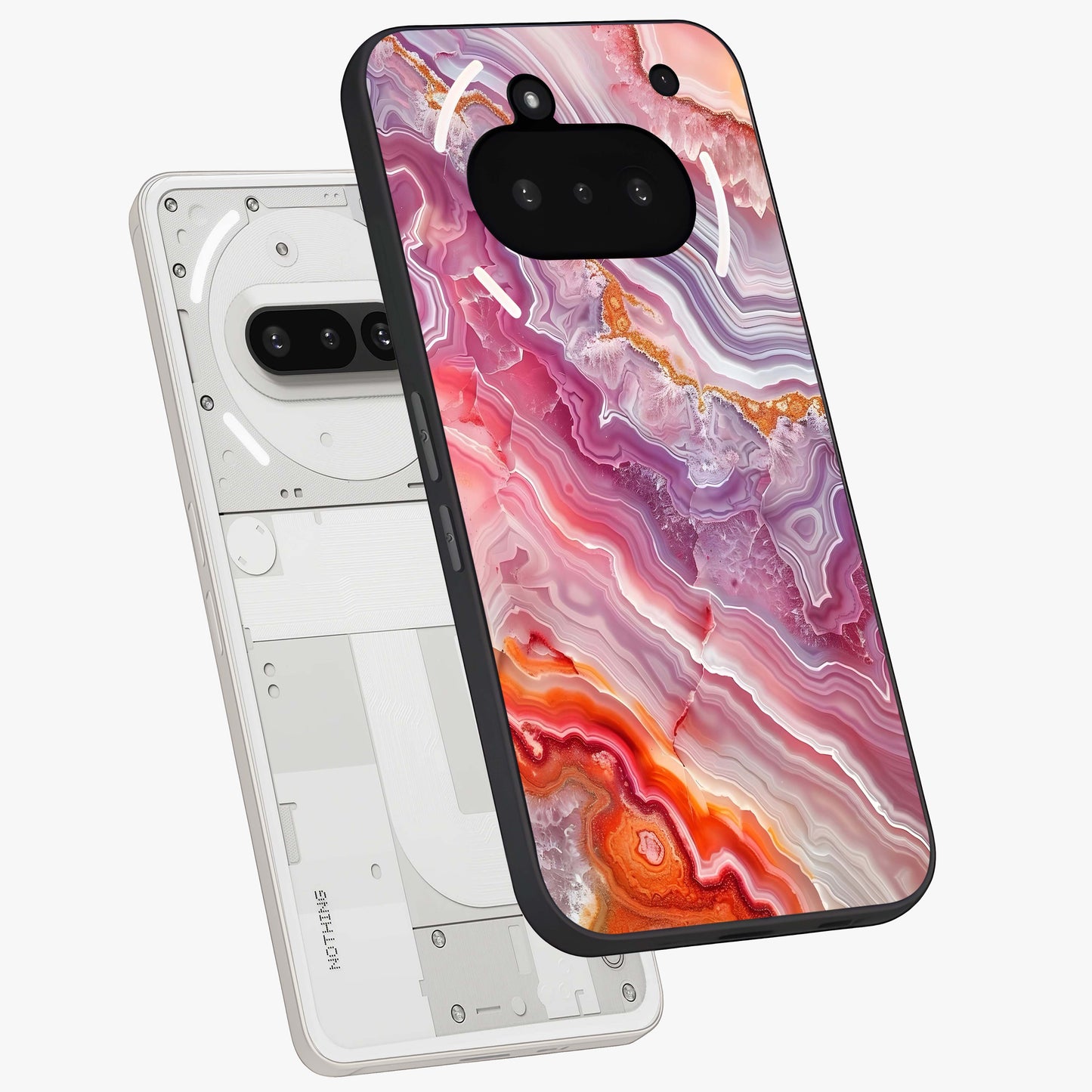 Rose Quartz Marble Glass Case displayed in angled mockup highlighting elegant marble pattern with soft aesthetic style.