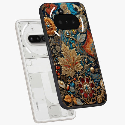 Royal Jewel Garden Glass Case displayed in angled mockup highlighting vibrant jewel inspired floral design with elegant aesthetic.