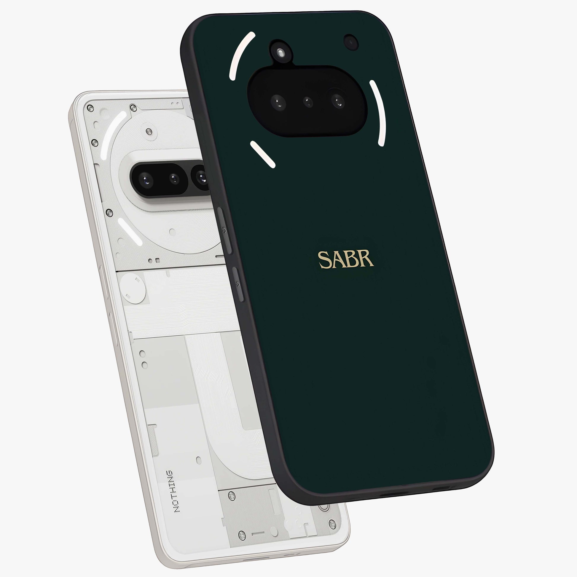 Sabr Minimal Patience Glass Case displayed in angled mockup highlighting simple inspirational design with clean aesthetic style.