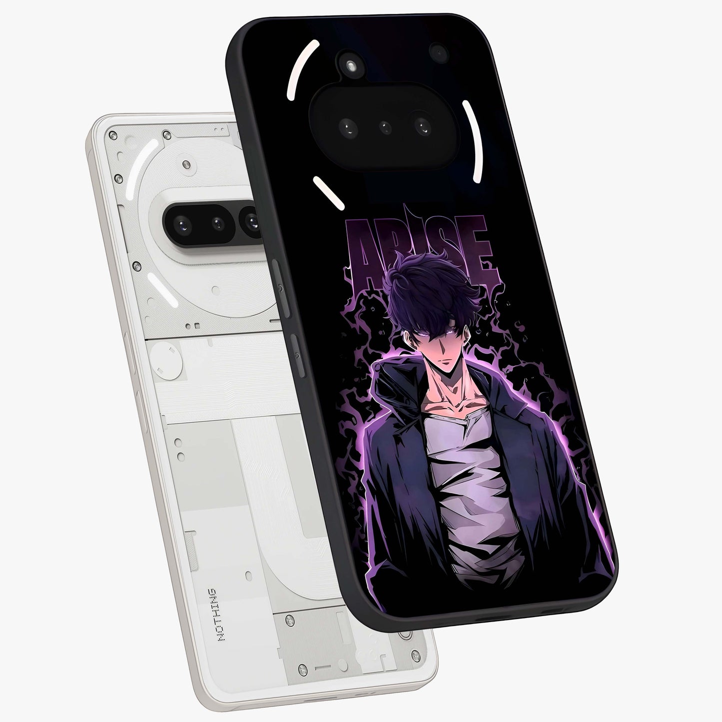 Shadow Monarch Awakening Glass Case displayed in angled mockup highlighting dramatic shadow warrior design with fantasy aesthetic.