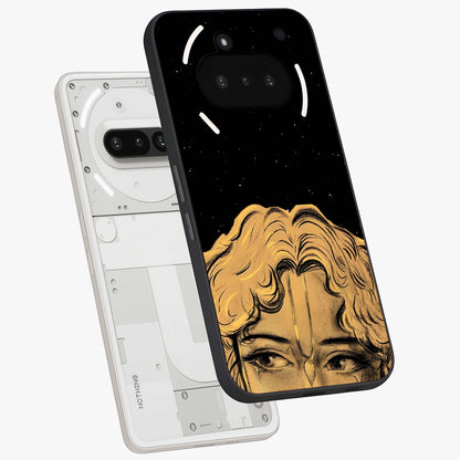 Shri Krishna Art Glass Case displayed in angled mockup highlighting spiritual Krishna illustration with divine aesthetic.