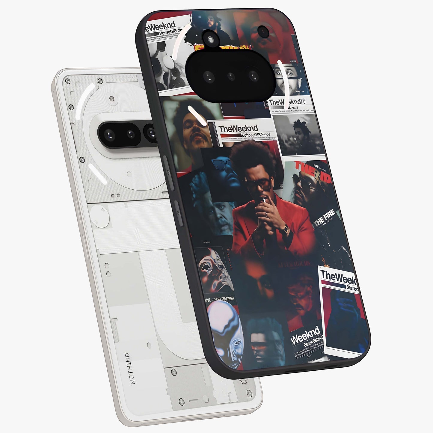 The Weeknd Glass Case displayed in angled mockup highlighting stylish pop culture inspired design with modern aesthetic.
