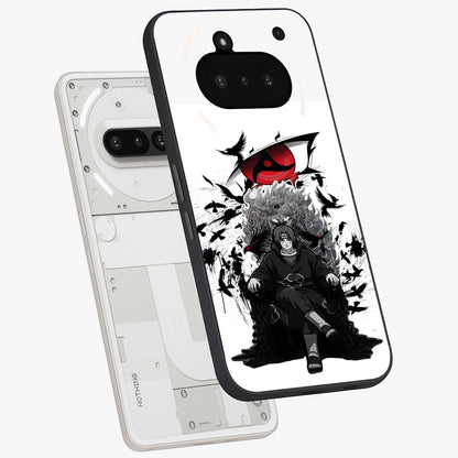 Uchiha Shadow Throne Glass Case displayed in angled mockup highlighting glowing aquatic design with celestial aesthetic.
