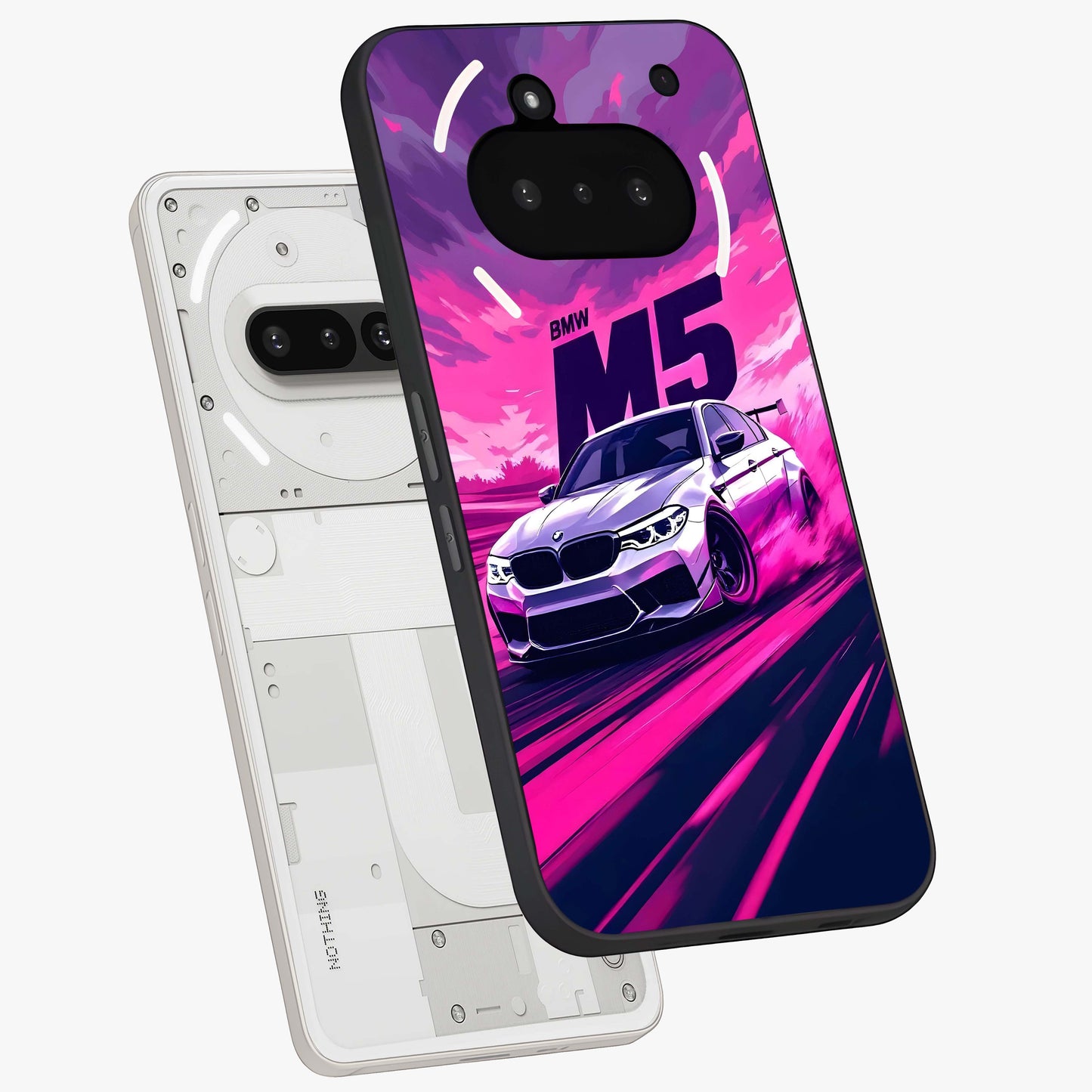 Velocity Drift Pulse Glass Case displayed in angled mockup highlighting dynamic drift design with sporty automotive aesthetic.