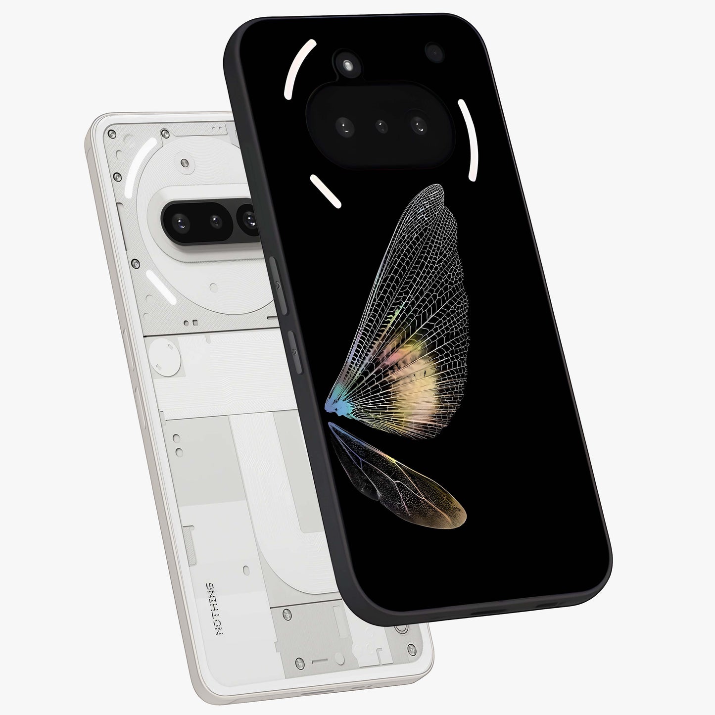 Whispers Of Wings Glass Case displayed in angled mockup highlighting soft feather design with celestial aesthetic style.