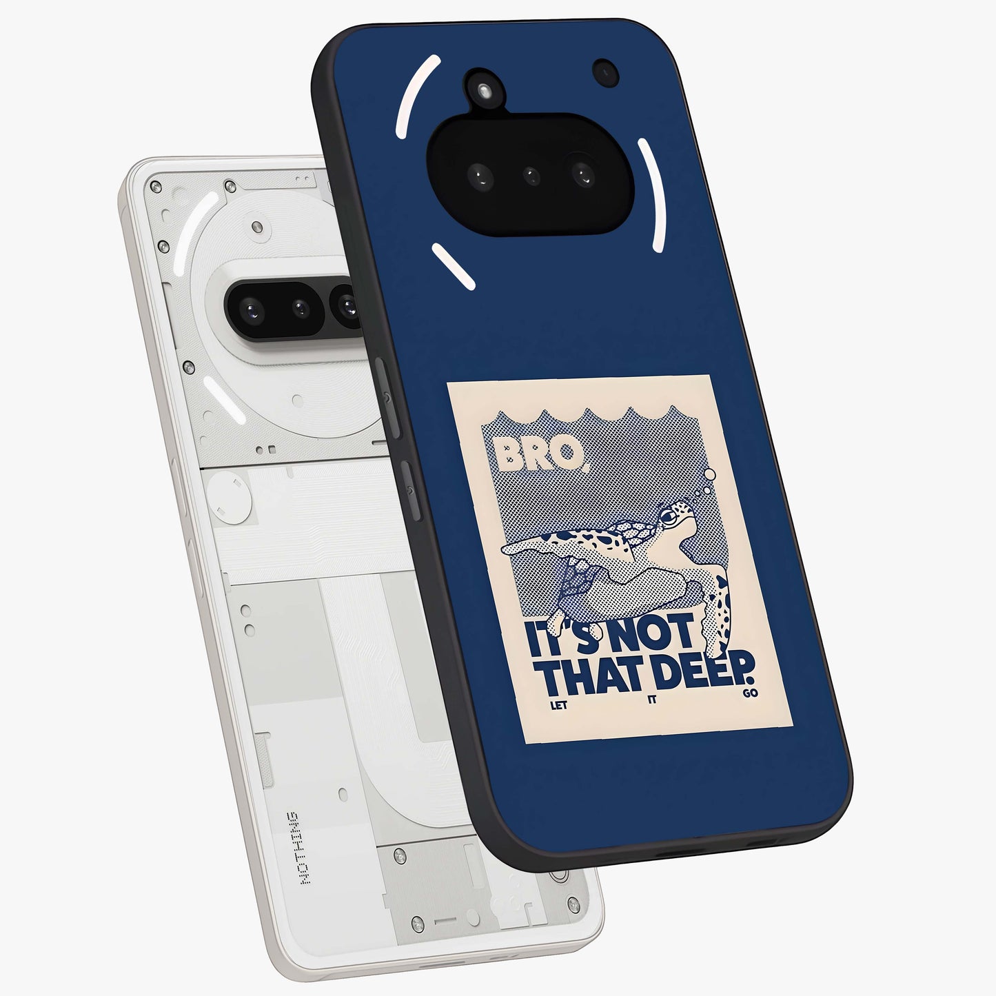 Worry Less Swim Glass Case displayed in angled mockup highlighting fun typography design with relaxed aesthetic style.