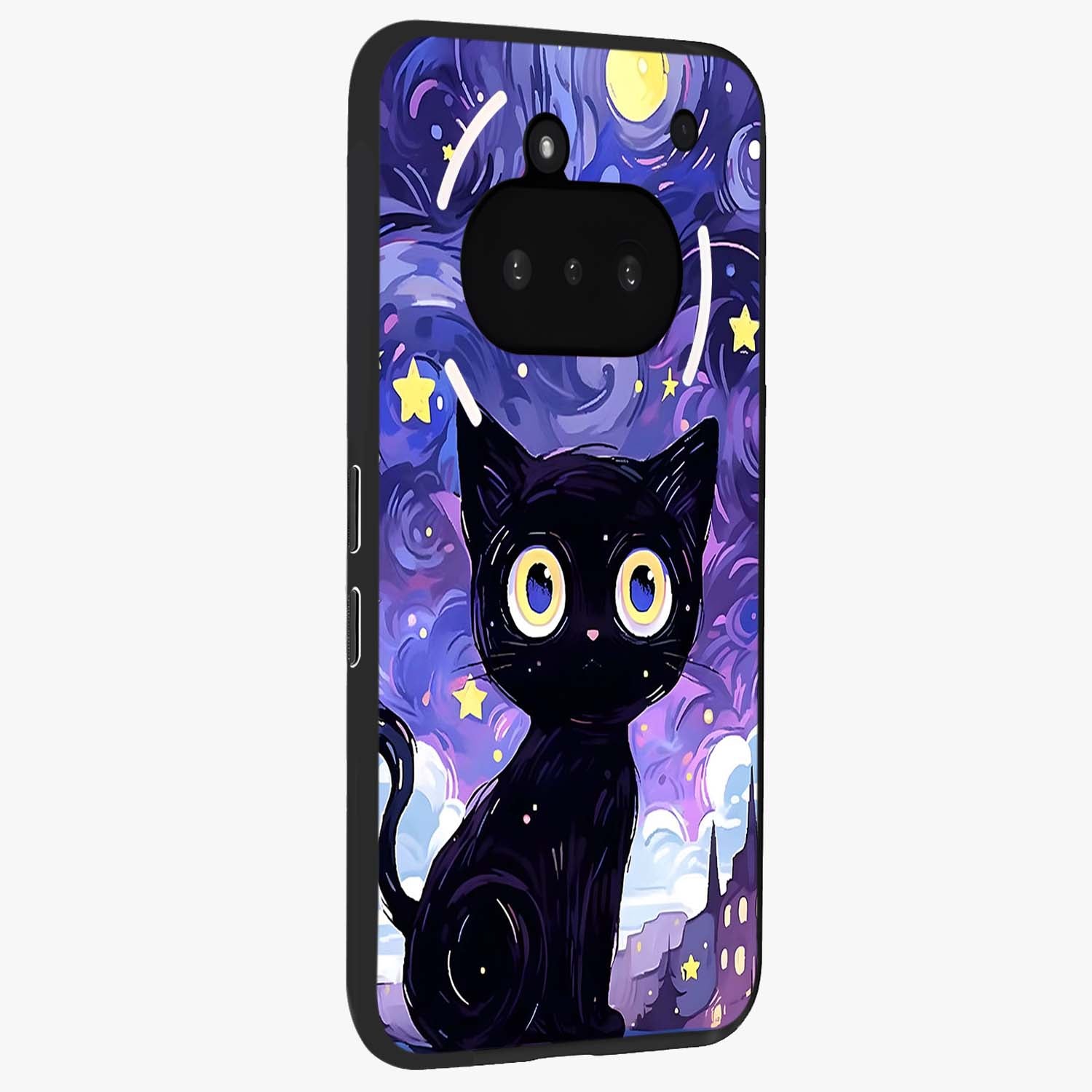 Abstract Cat Art Glass Case upright view showcasing creative feline illustration and aesthetic artistic style.