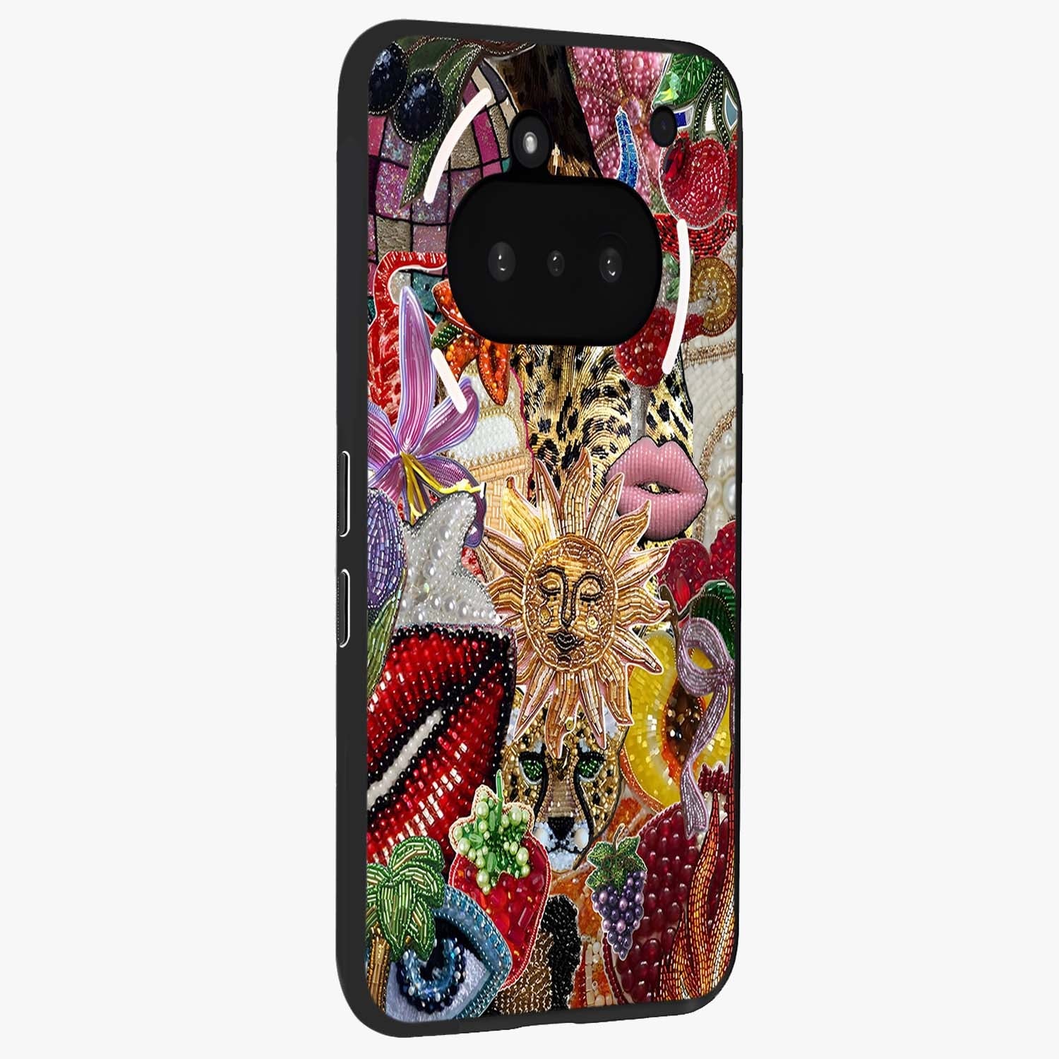 Beaded Fashion Jungle Glass Case upright view showcasing tropical jungle aesthetic with decorative bead elements.