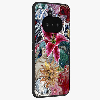 Beaded Garden Fantasy Glass Case upright view showcasing whimsical garden aesthetic with artistic bead details.