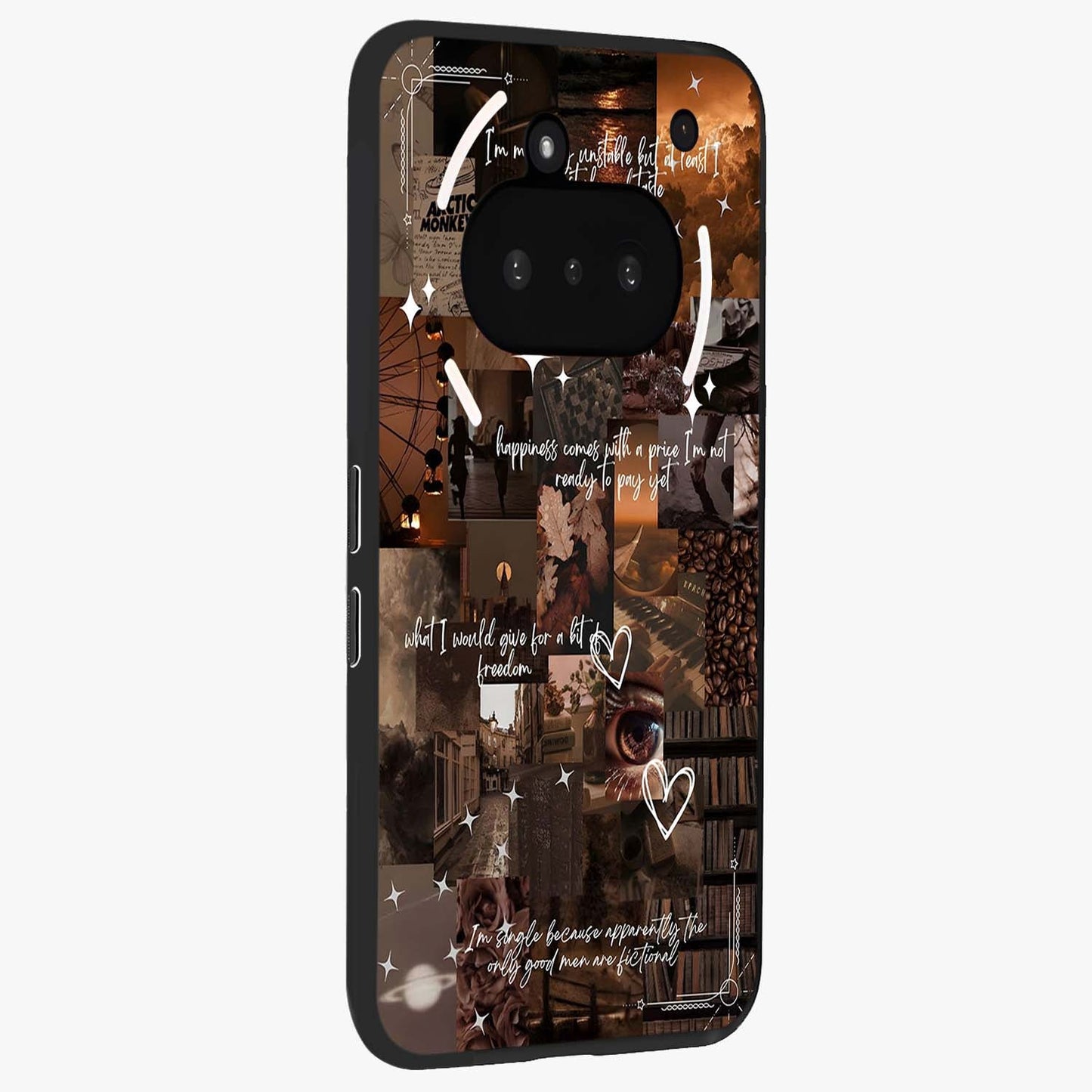 Bittersweet Aesthetic Chaos Glass Case upright view showcasing bold artistic chaos design with modern aesthetic style.
