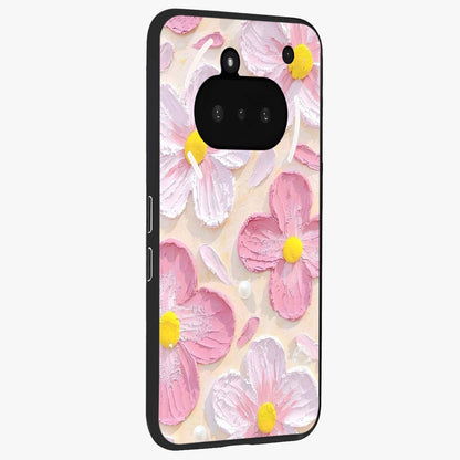 Blush Bloom Texture Glass Case upright view showcasing delicate blush floral texture with modern minimal style.