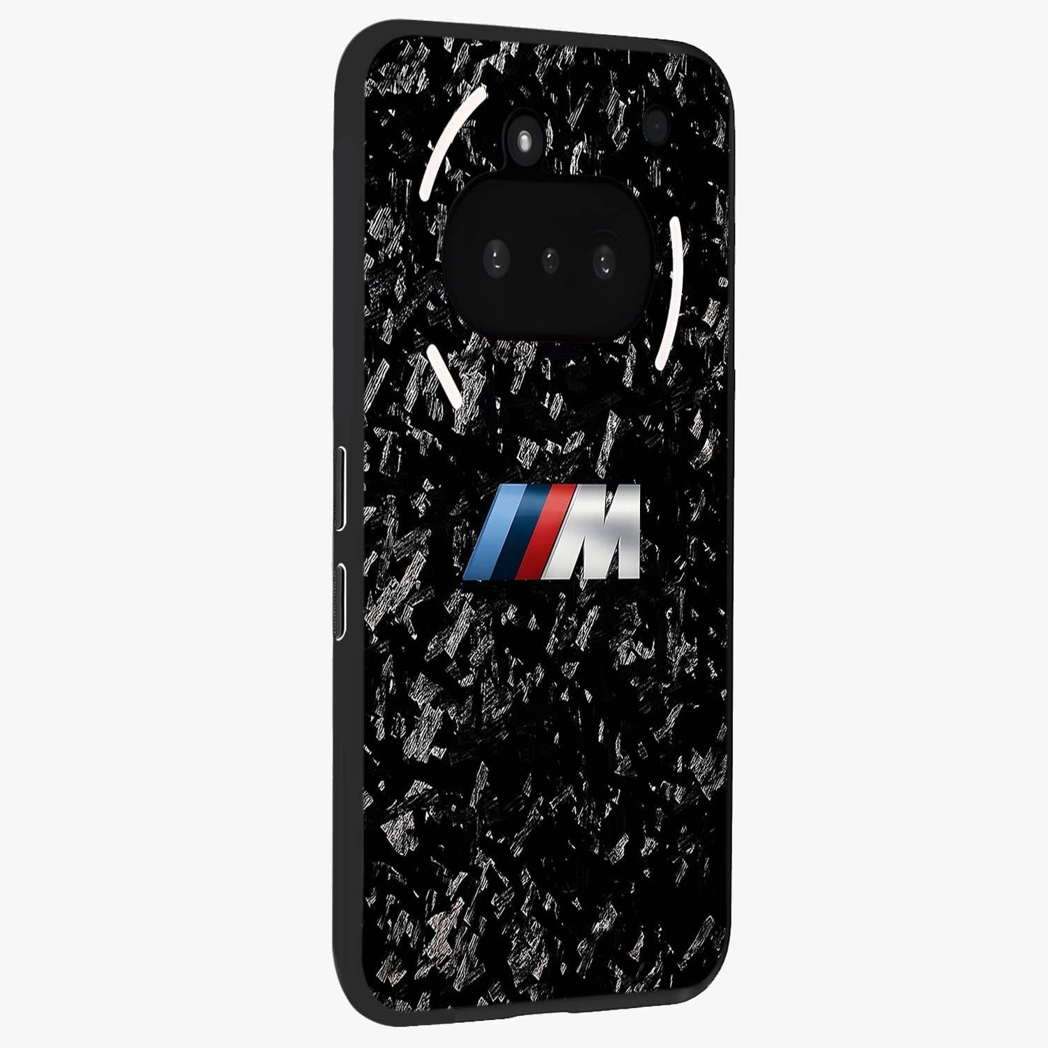 Carbon Speed Mark Glass Case upright view showcasing modern carbon speed graphic with bold automotive theme.