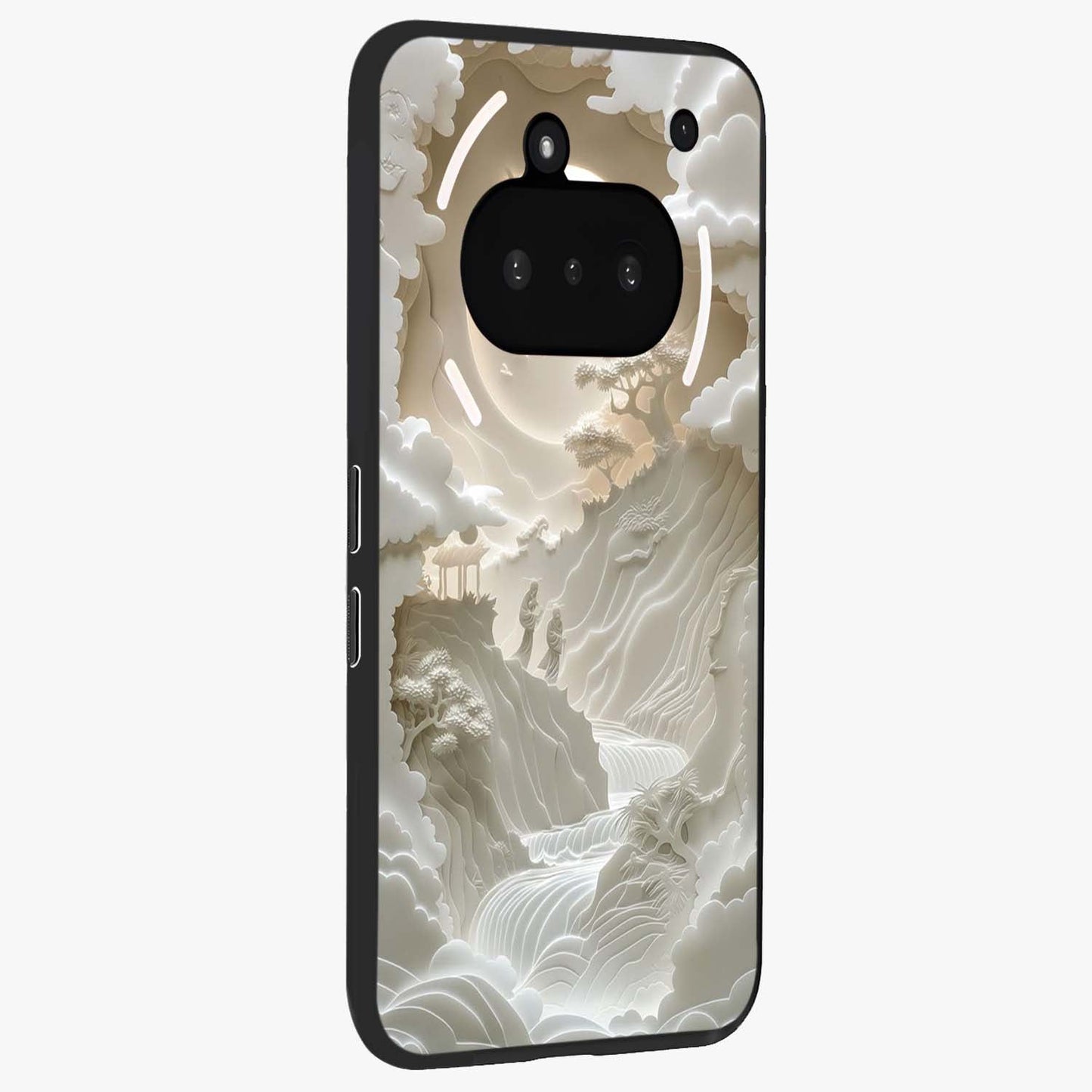 Celestial Origami Glass Case upright view showcasing creative origami artwork with modern celestial style.