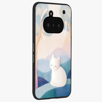 Cotton Dream Cat Glass Case upright view showcasing charming cat artwork with cozy dreamy theme.