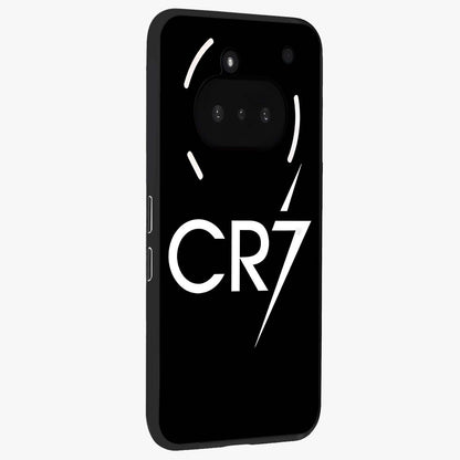 Cr7 Elite Strike Glass Case upright view showcasing energetic football inspired design with modern sports aesthetic.