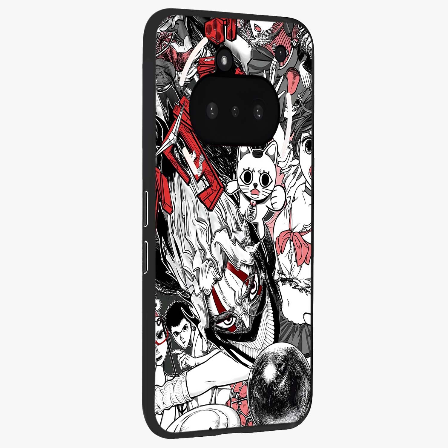 Crimson Chaos Panel Glass Case upright view showcasing intense crimson artwork with dramatic aesthetic style.