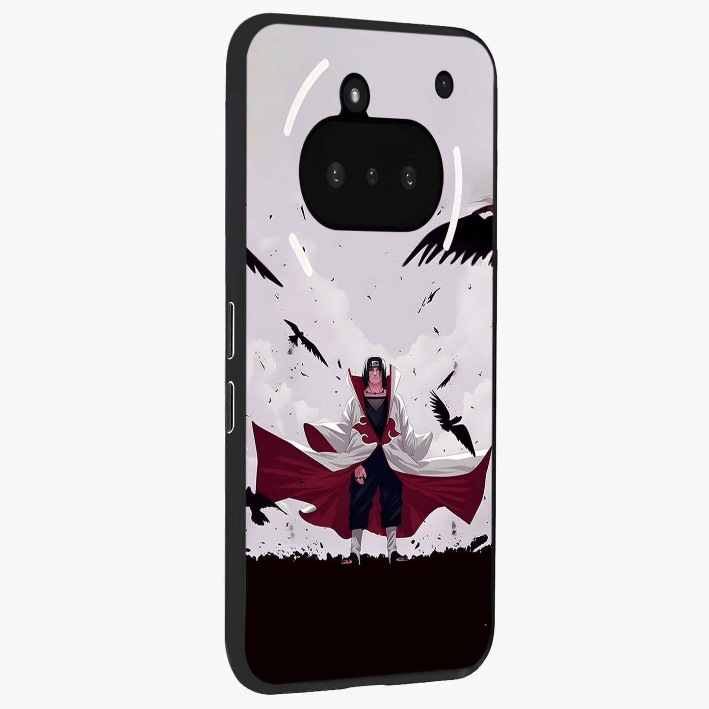 Crimson Crow Ascension Glass Case upright view showcasing dramatic crow artwork with bold gothic theme.