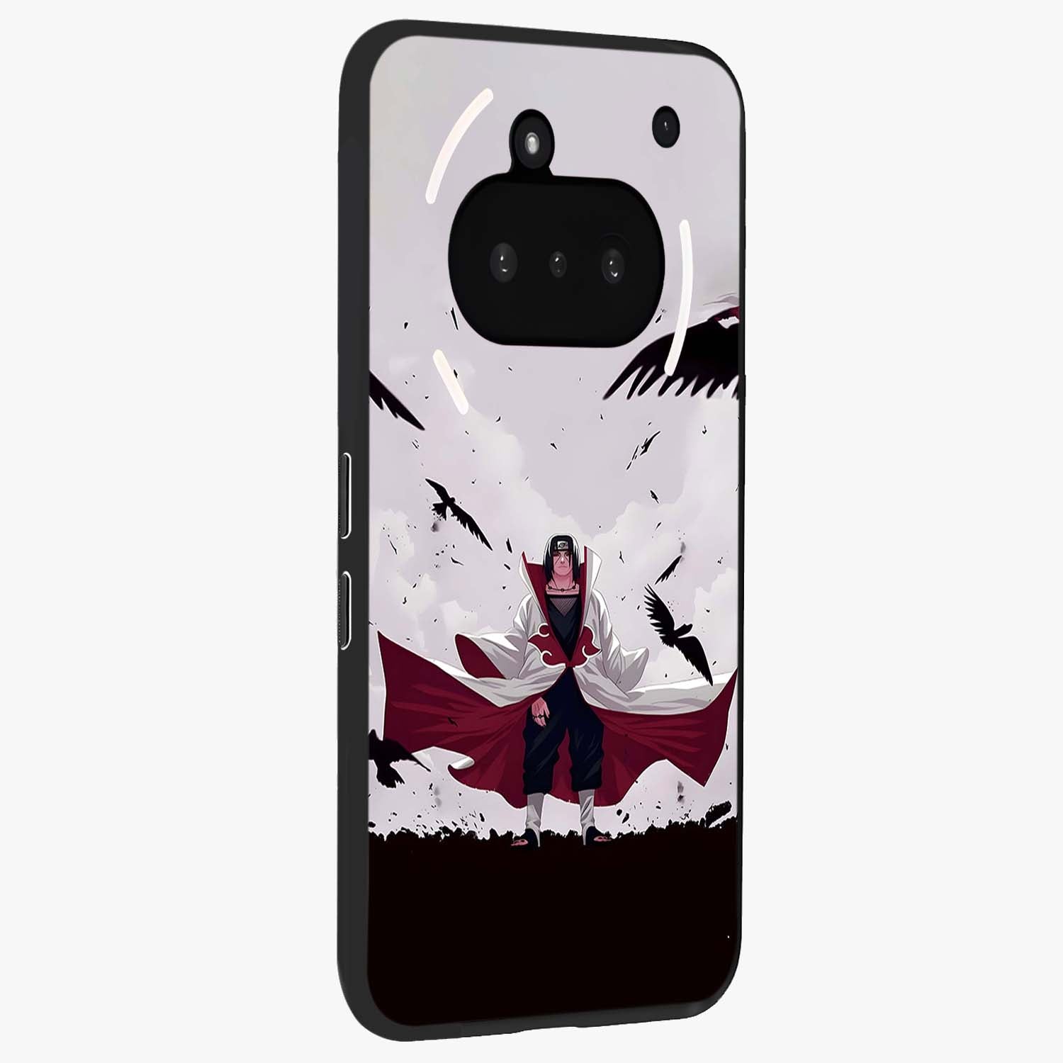 Crimson Crow Ascension Glass Case upright view showcasing dramatic crow artwork with bold gothic theme.