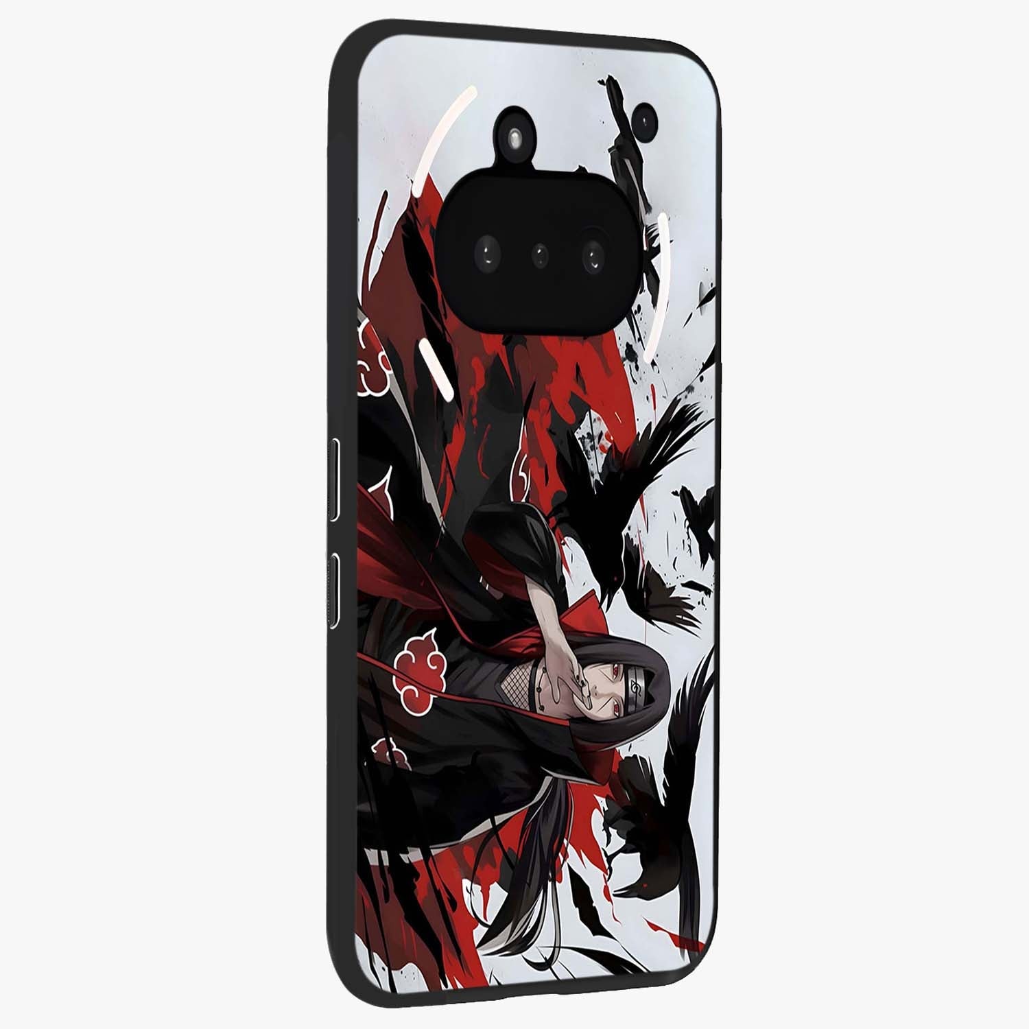 Crimson Crow Illusion Glass Case upright view showcasing striking crow illusion artwork with intense crimson theme.