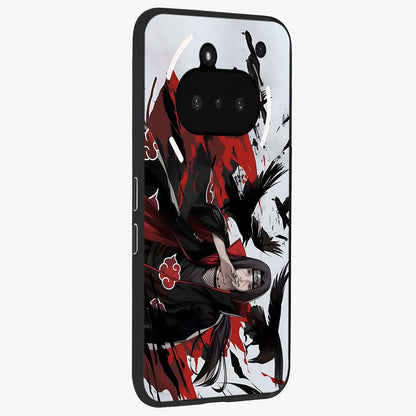 Crimson Crow Illusion Glass Case upright view showcasing striking crow illusion artwork with intense crimson theme.