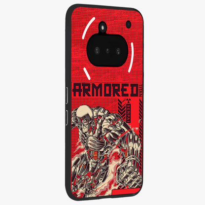 Crimson Mecha Titan Glass Case upright view showcasing dynamic robotic titan design with sci-fi inspired theme.