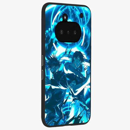 Cursed Energy Clash Glass Case upright view showcasing dramatic clash artwork with bold supernatural theme.