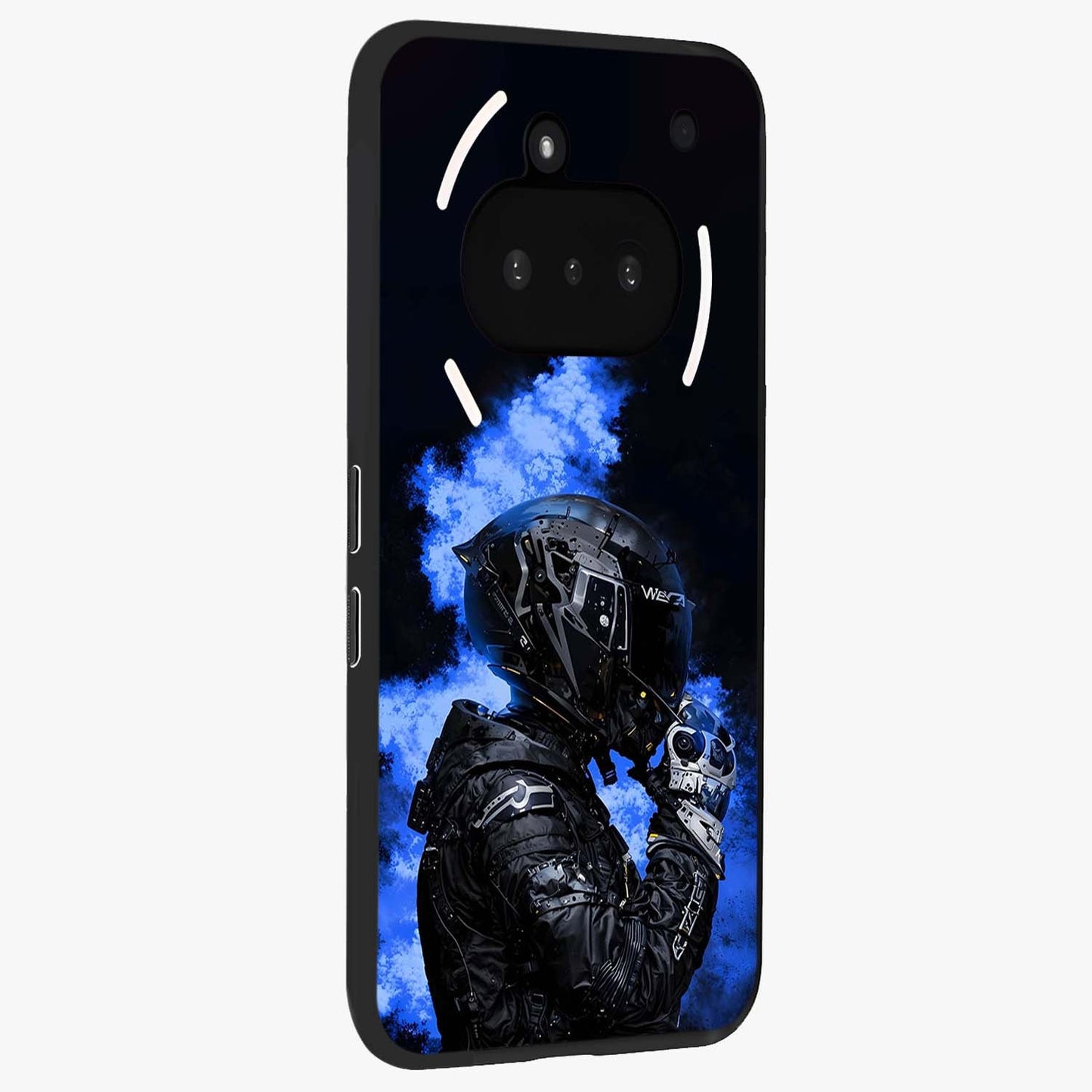 Cyber Sentinel Protocol Glass Case upright view showcasing advanced cyber sentinel artwork with futuristic tech theme.