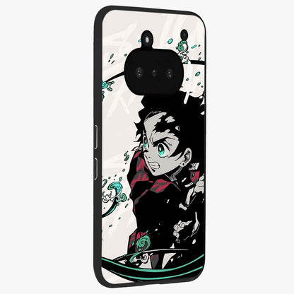 Demon Slayer Glass Case upright view showcasing powerful anime artwork with intense warrior theme.