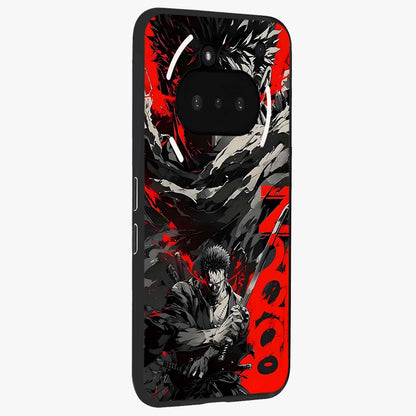 Demon Sword Resolve Glass Case upright view showcasing dramatic warrior artwork with intense battle theme.