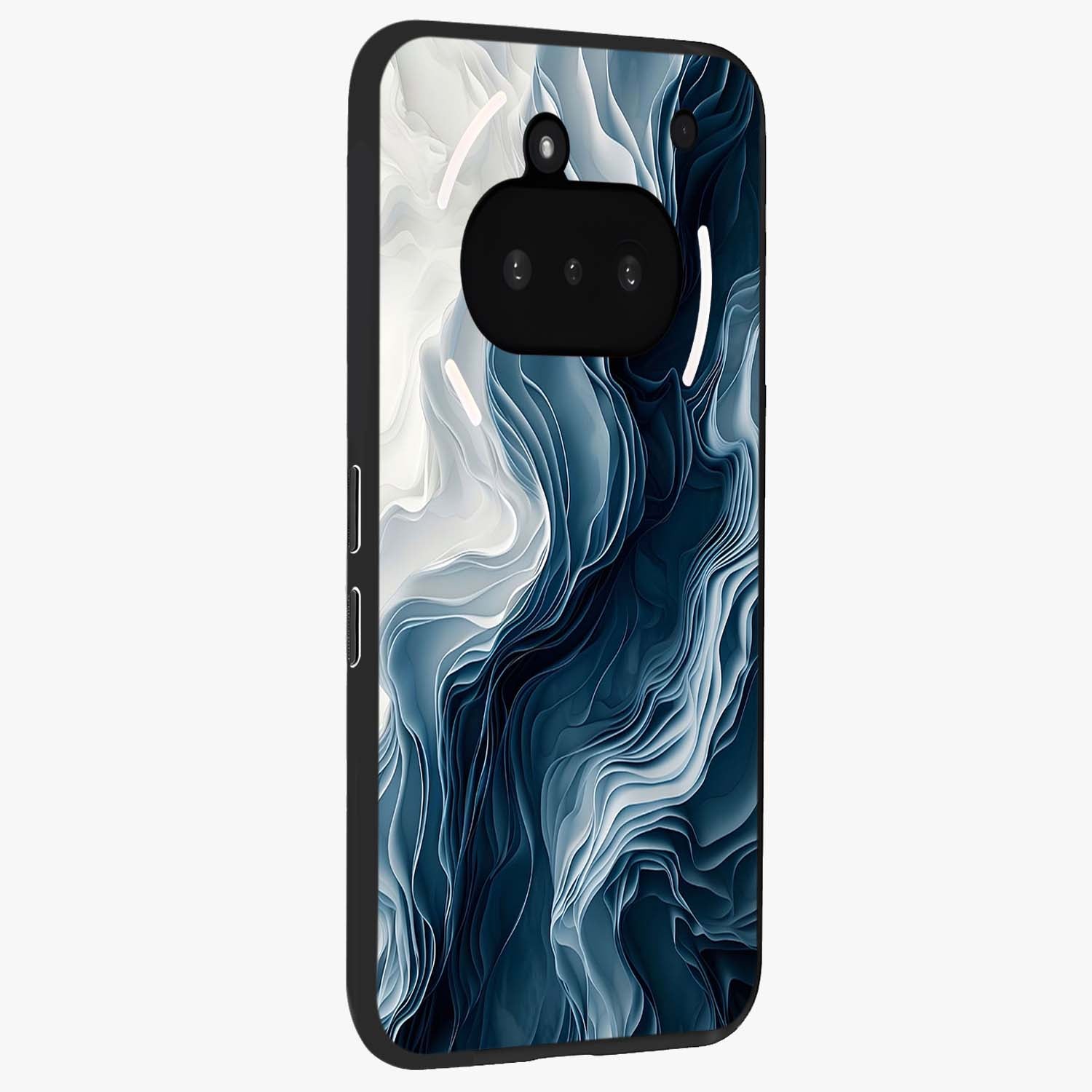 Ethereal Paper Marble Glass Case upright view showcasing smooth marble artwork with refined minimalist theme.