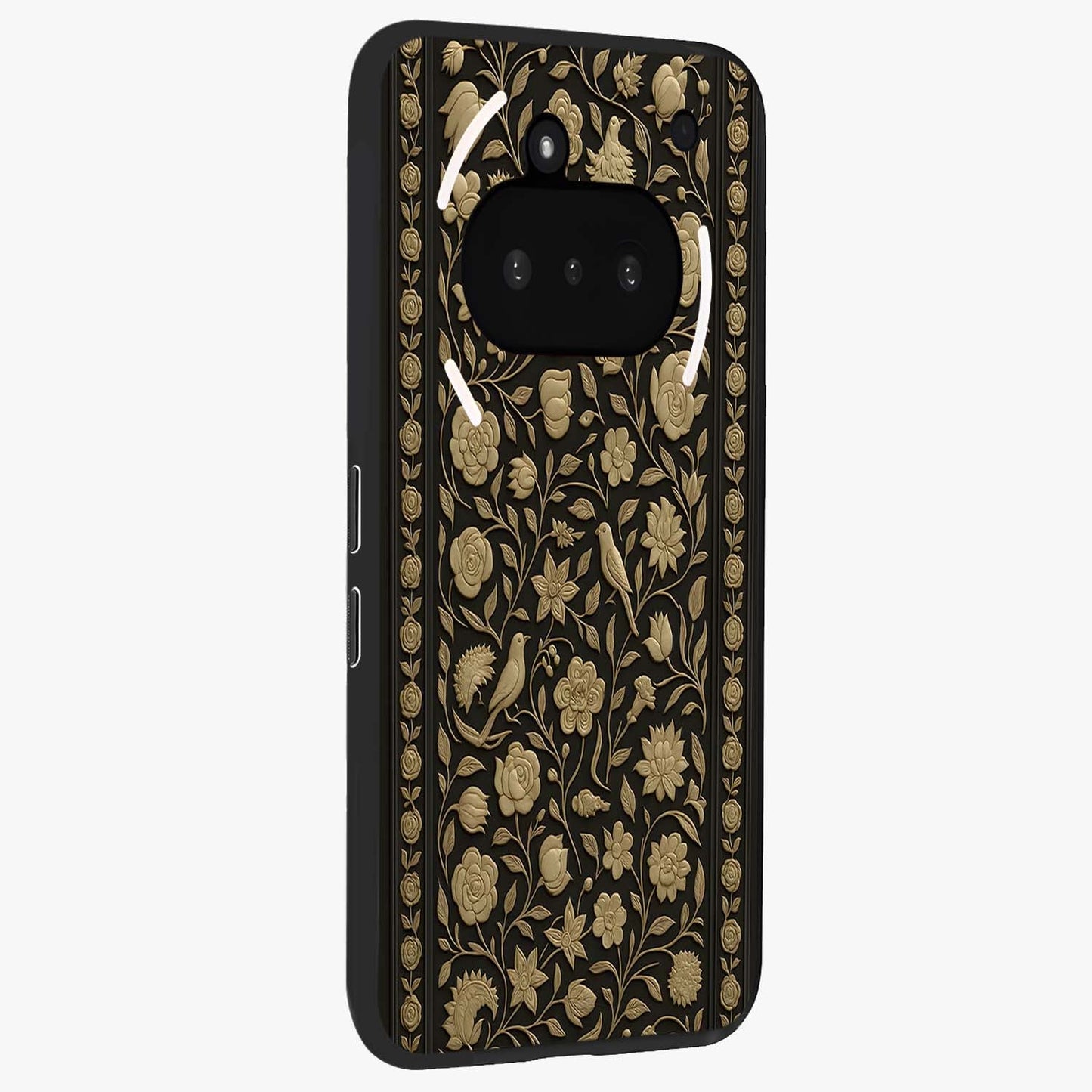 Golden Evil Eye Mandala Glass Case upright view showcasing decorative evil eye mandala artwork with spiritual aesthetic style.