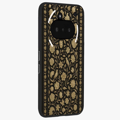 Golden Evil Eye Mandala Glass Case upright view showcasing decorative evil eye mandala artwork with spiritual aesthetic style.