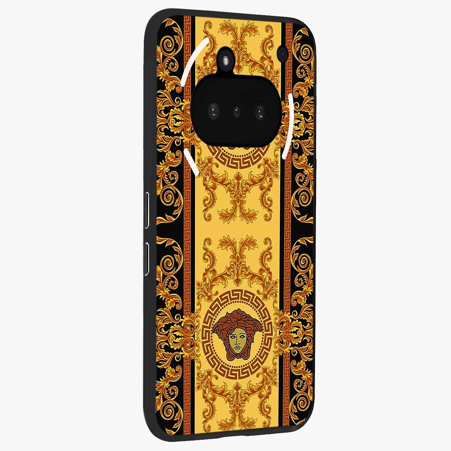 Golden Lotus Glow Glass Case upright view showcasing luminous lotus artwork with peaceful divine theme.