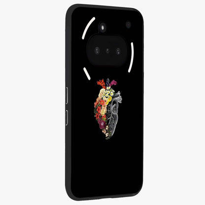 Heart With Flowers Glass Case upright view showcasing decorative heart and floral artwork with sweet romantic theme.