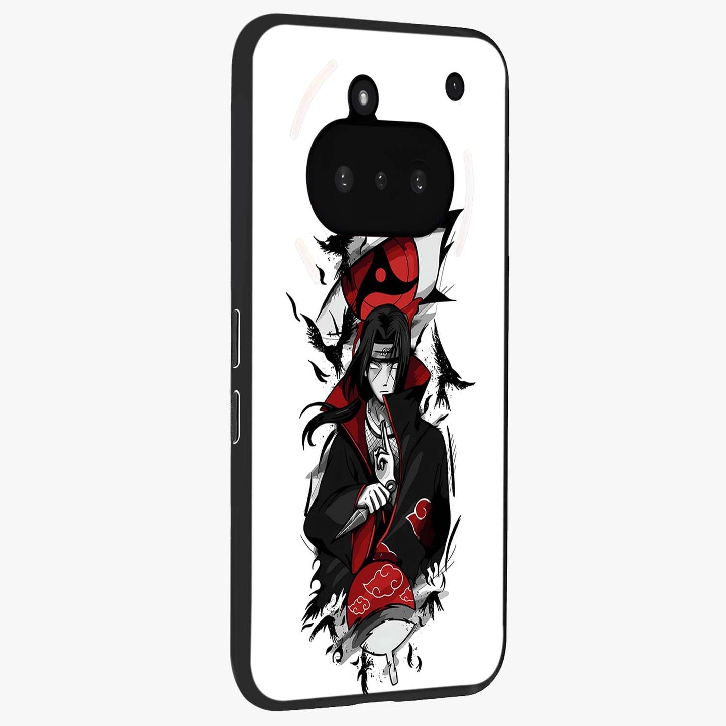 Itachi Limited Edition Naruto Anime Glass Case upright view showcasing intense anime artwork with powerful character theme.