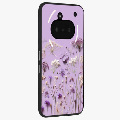 Lavender Blossom Dream Glass Case upright view showcasing delicate lavender blossom artwork with peaceful floral theme.