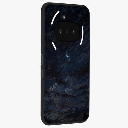 Lunar Veil Silence Glass Case upright view showcasing calm moon themed artwork with serene night atmosphere.