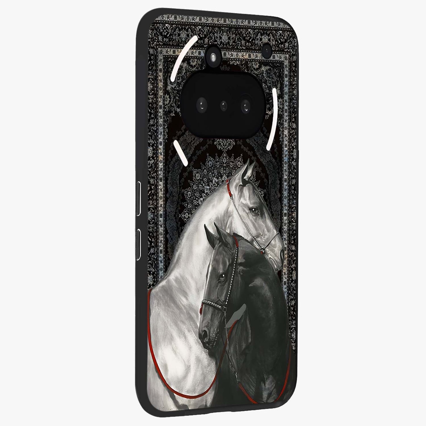 Majestic Ride Legacy Glass Case upright view showcasing dynamic ride inspired artwork with modern automotive theme.
