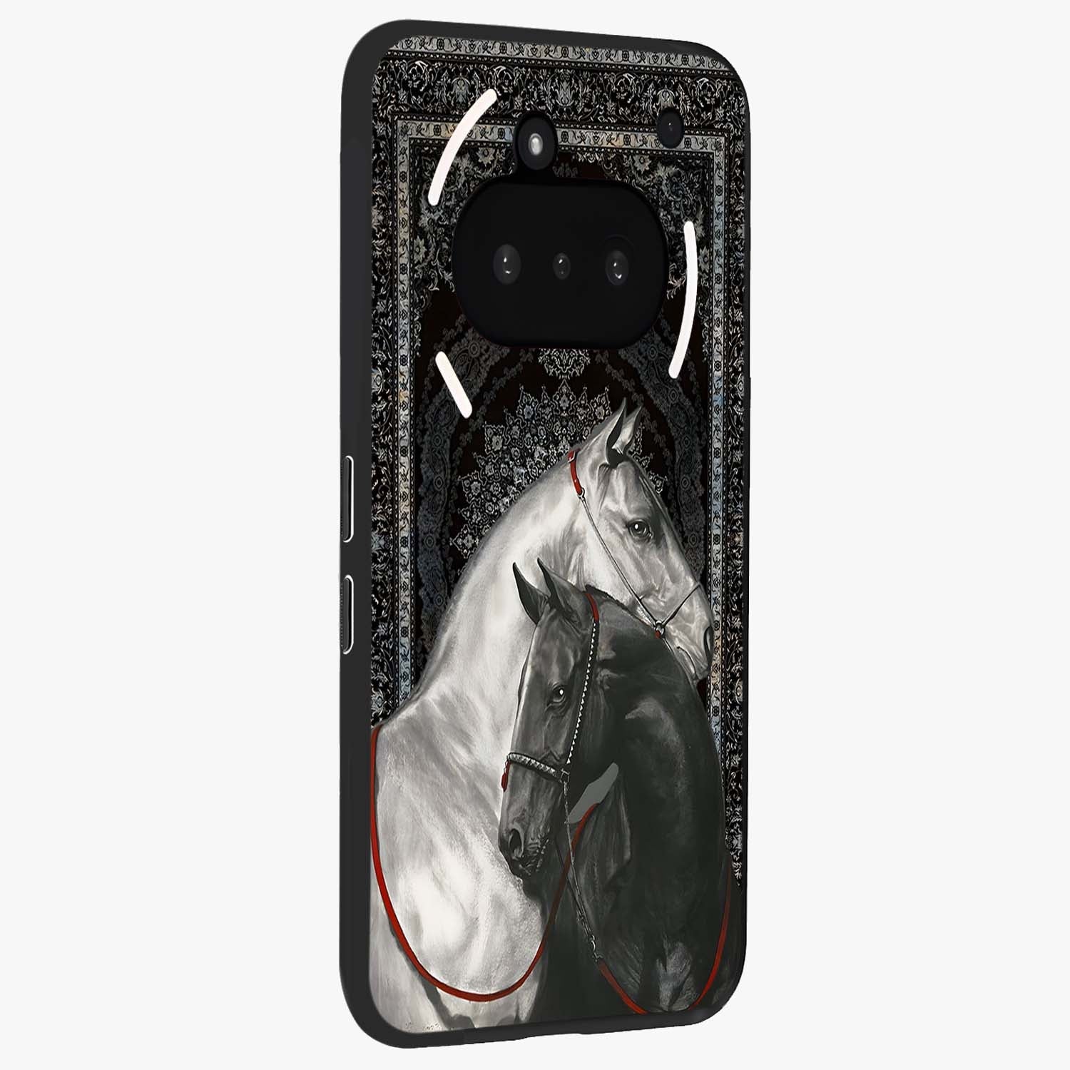 Majestic Ride Legacy Glass Case upright view showcasing dynamic ride inspired artwork with modern automotive theme.