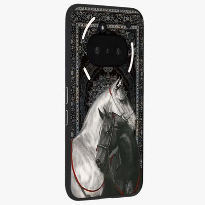 Majestic Ride Legacy Glass Case upright view showcasing dynamic ride inspired artwork with modern automotive theme.