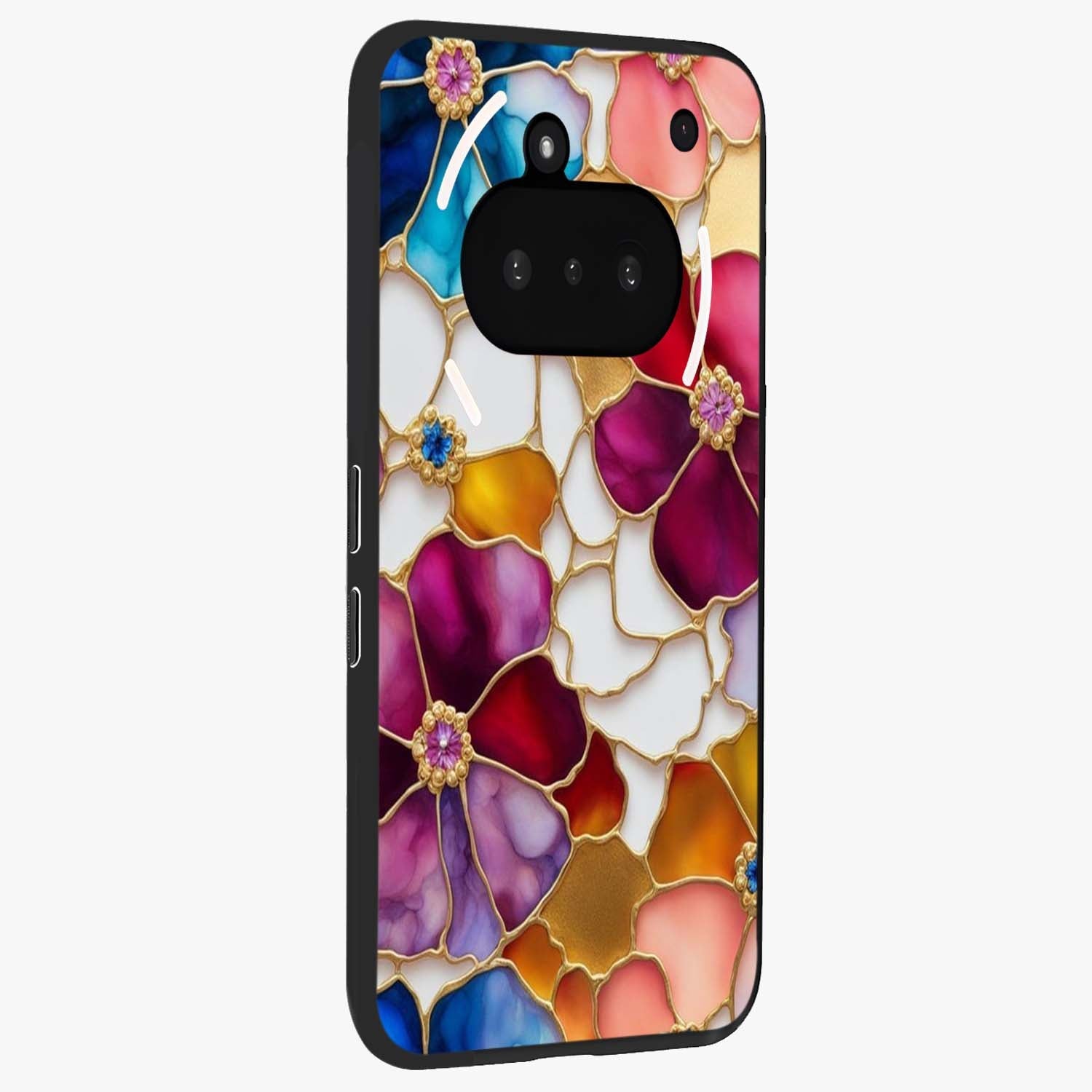 Marble Flower Pattern Glass Case upright view showcasing decorative marble flower artwork with refined style.